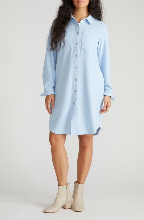 Long Sleeve Check Flannel Shirtdress (Plus)