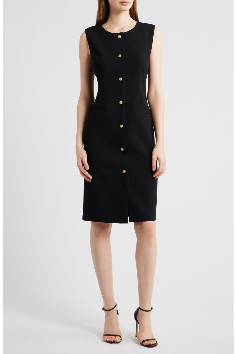 Briel Sleeveless Crepe Sheath Dress, Main, color, BLACK