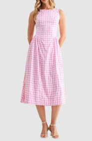 All in Favor Gingham Fit & Flare Midi Dress