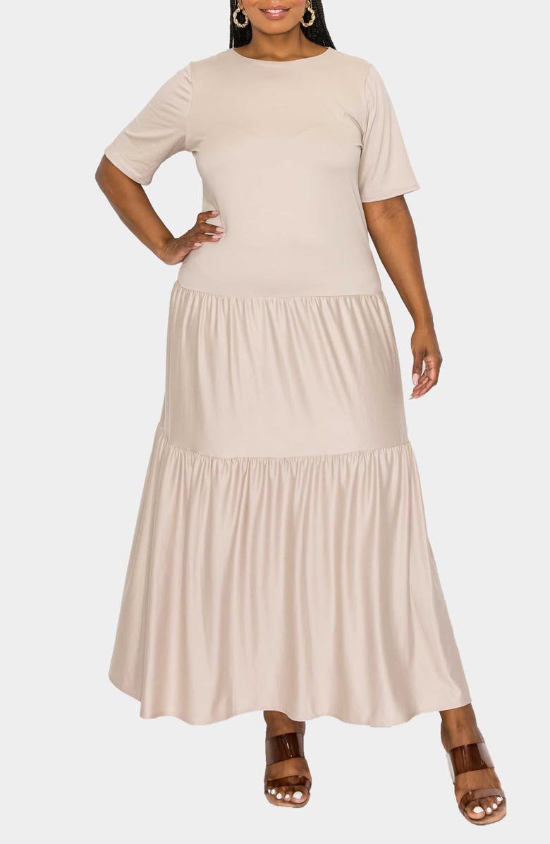 L I V D Jourdan Tiered Maxi Dress, Alternate, color, Taupe Dusty