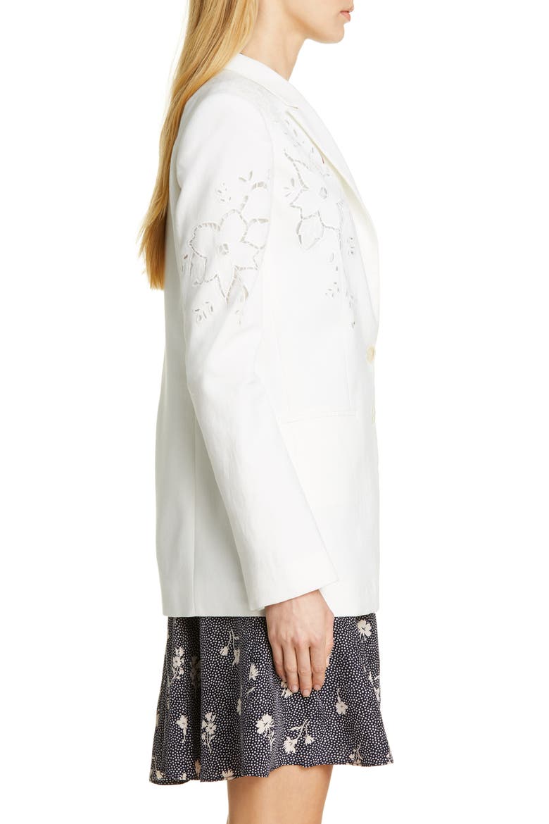 Eyelet Embroidery Linen Blend Blazer, Alternate, color, SNOW