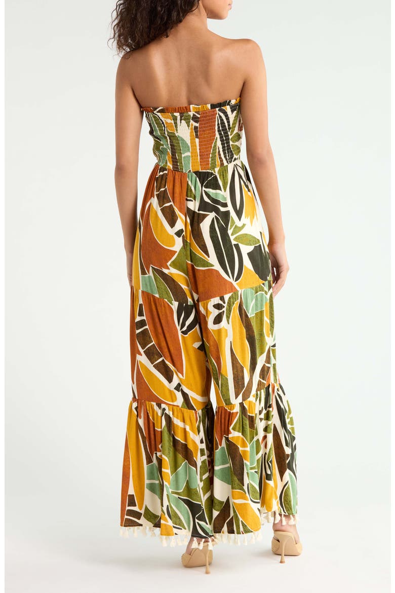 Reina Print Smocked Strapless Jumpsuit, Alternate, color, BROWN-ORANGE