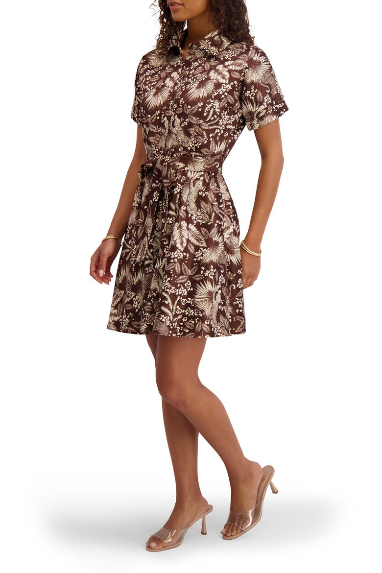 Jungle Print Short Sleeve Taffeta Shirtdress, Alternate, color, CHOCOLATE MULTI