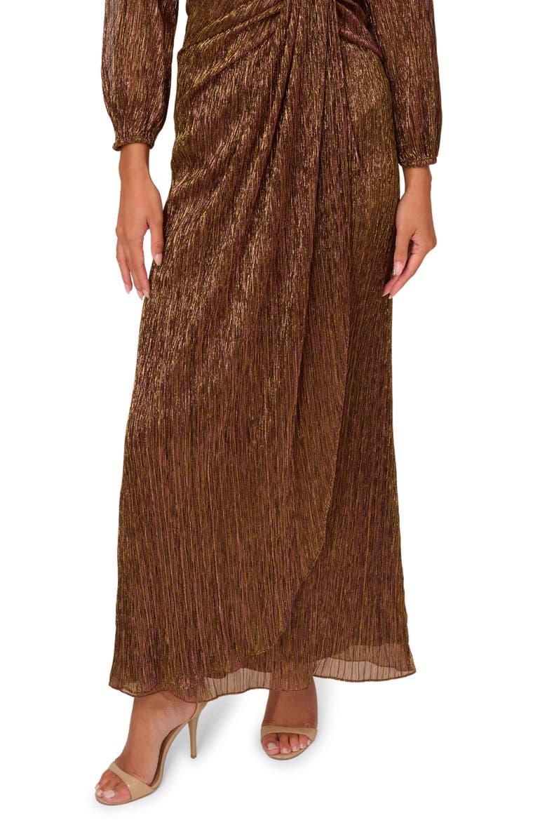 Adrianna Papell Metallic Long Sleeve Mesh Evening Gown, Alternate, color, 