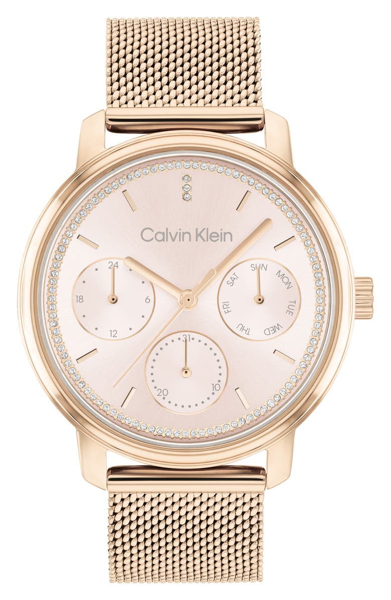 Calvin Klein Shimmer Mesh Strap Watch, 36mm, Main, color, 