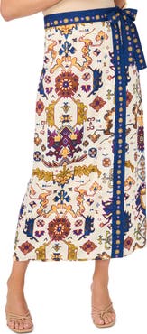 Vince Camuto Print Wrap Midi Skirt