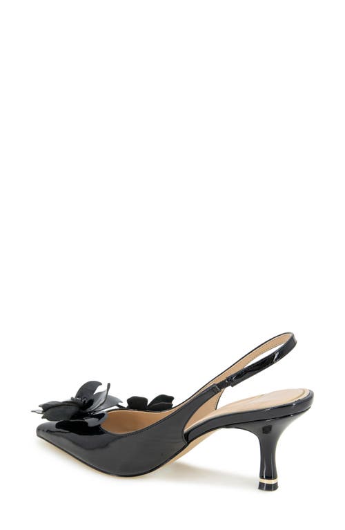 Kenneth Cole Davia Patent Floral Appliqué Slingback In Black Patent