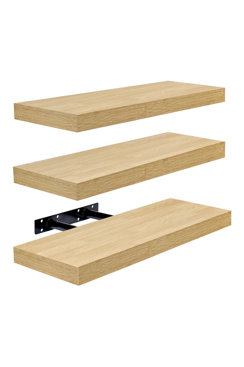 Set of 3 Floating Wall Shelves, Main, color, PINE