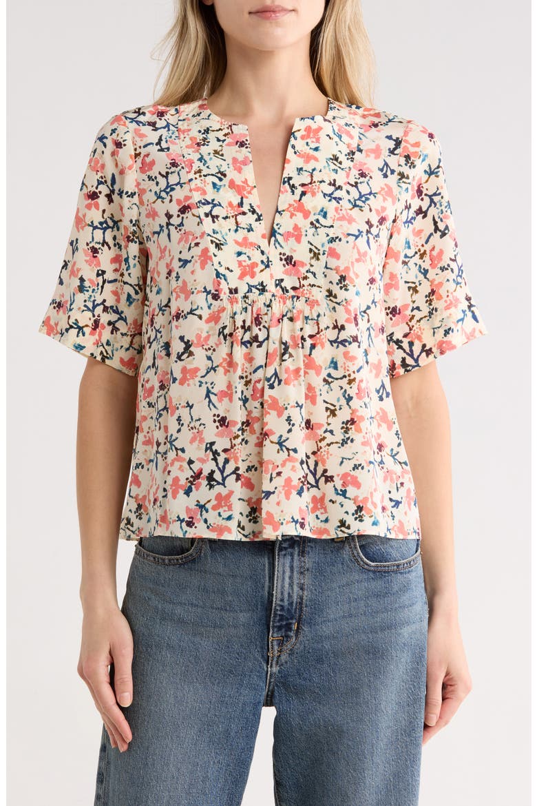 Calla Short Sleeve Silk Top, Main, color, PLUMERIA