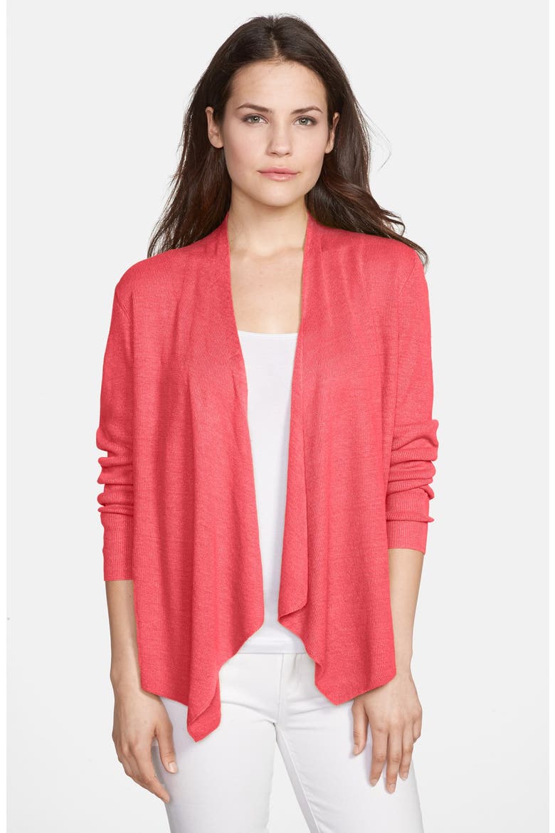 Organic Linen Angle Front Cardigan, Main, color, STRAWBERRY