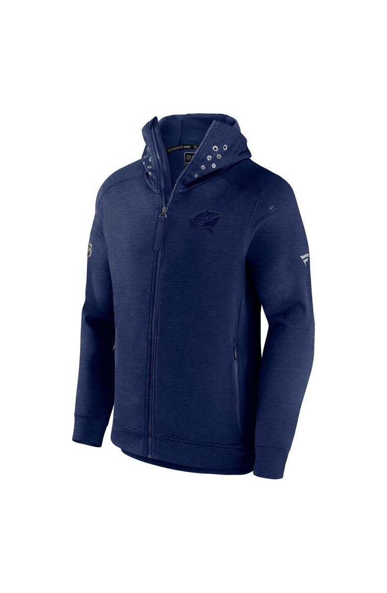 FANATICS Men's Fanatics Branded Heather Navy Columbus Blue Jackets Authentic Pro Road Tech Full-Zip Hoodie Jacket, Alternate, color, 