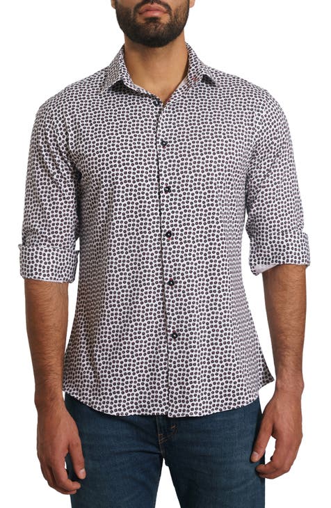 Trim Fit Dot Print Button-Up Shirt