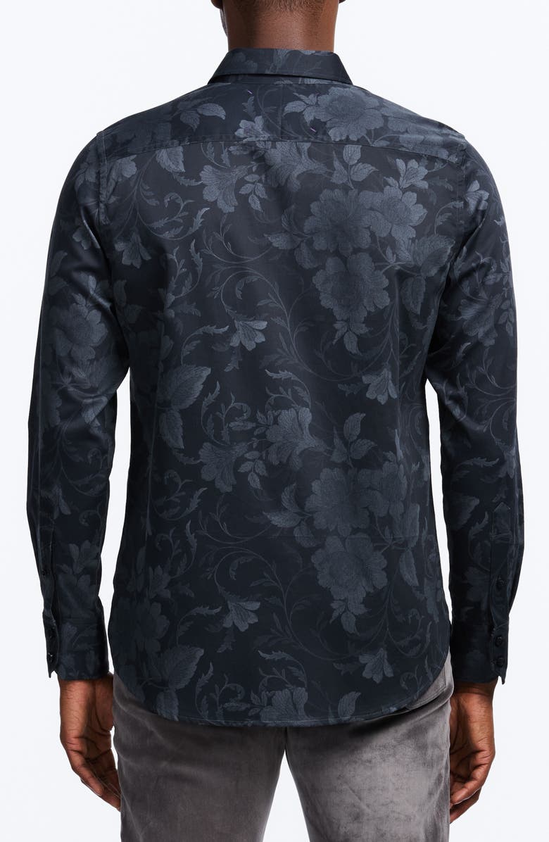 Robert Graham Barnsworth Floral Cotton Button-Up Shirt, Alternate, color, Black