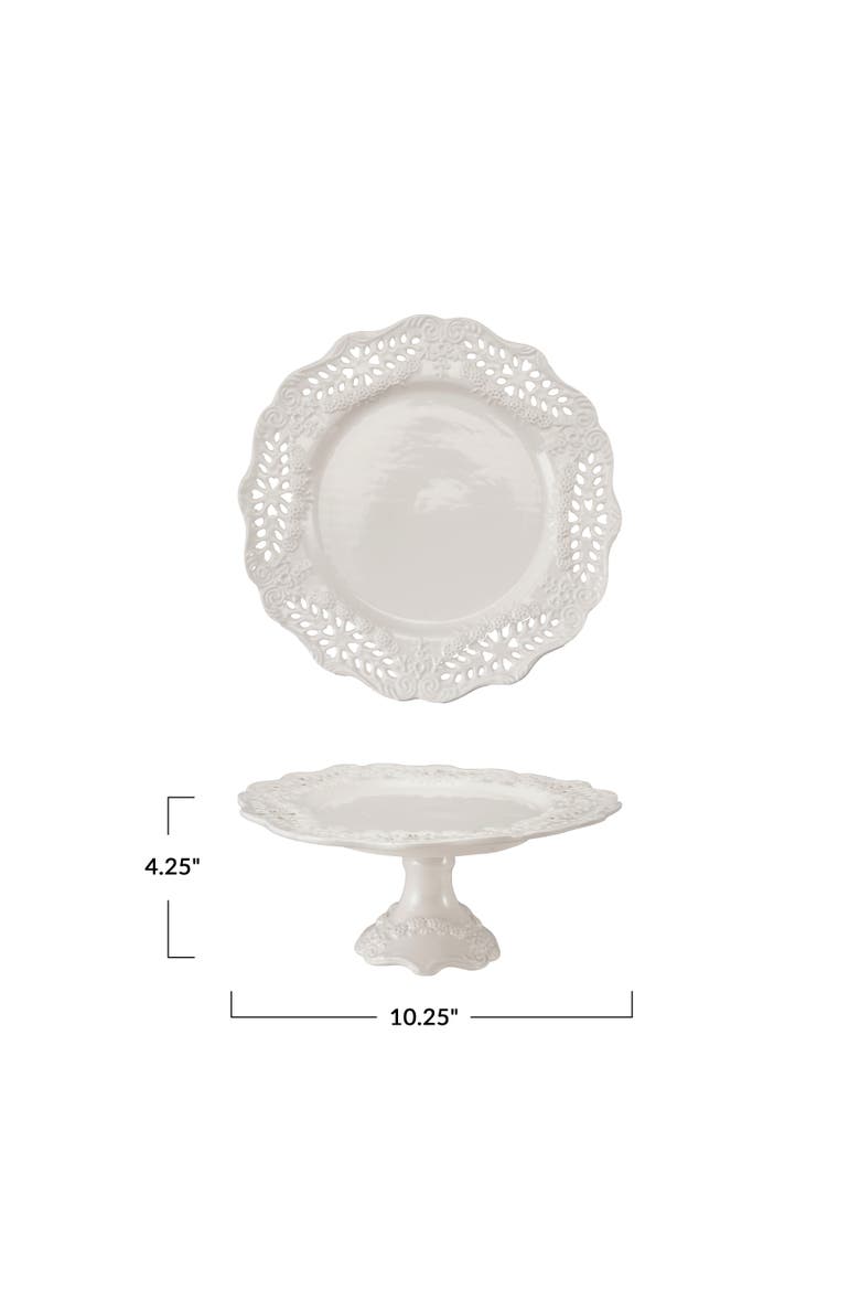Scalloped Stoneware Pedestal with Pierced Lace Detail, Alternate, color, White