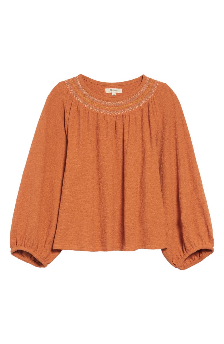 Madewell Embroidered Smocked Superlight Jacquard Top, Main, color, 