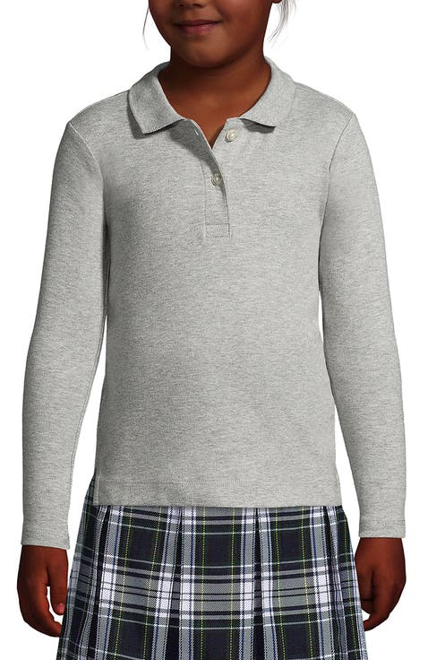 School Uniform Girls Long Sleeve Feminine Fit Interlock Polo Shirt
