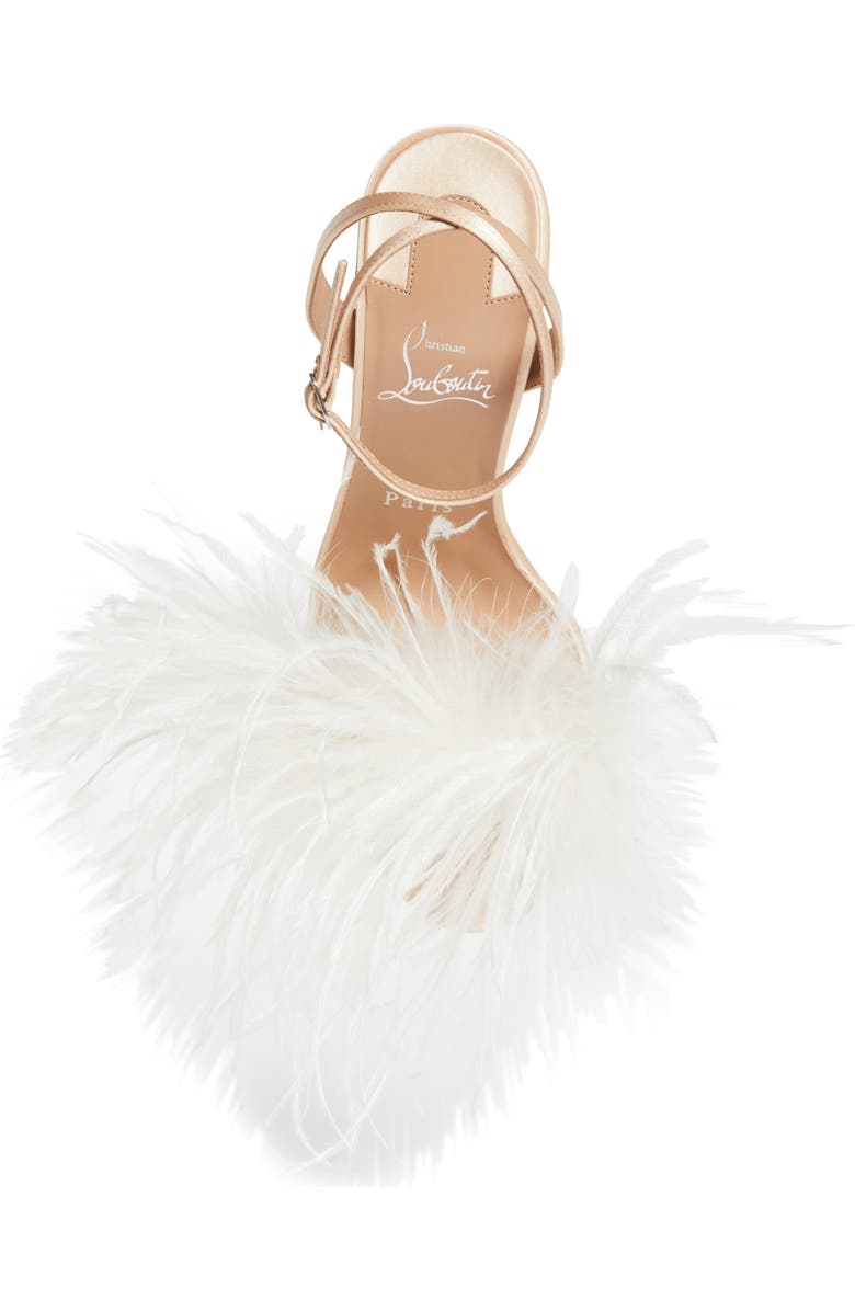 Christian Louboutin Miss Z Loubipoupi Feather Embellished Ankle Strap Sandal, Alternate, color, Blush/ Ivory