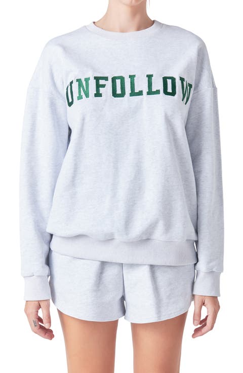 Unfollow Appliqué Graphic Sweatshirt
