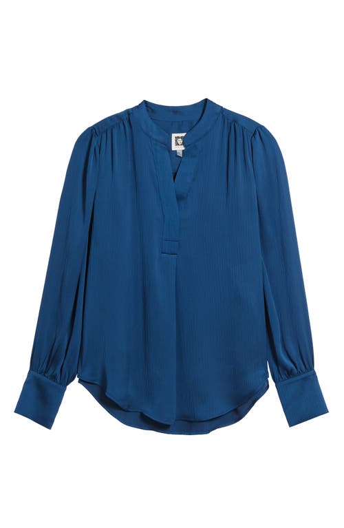 Anne Klein Womens Satin Pleated V Neck Blouse P Xxs Xxl In Blue