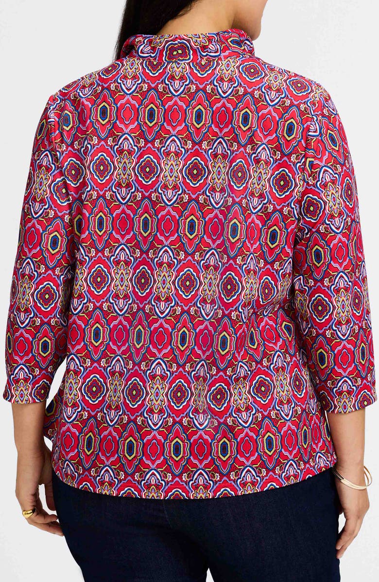 Foxcroft Tammy Tile Print Ruffle Collar Jersey Top, Alternate, color, Red/ Multi
