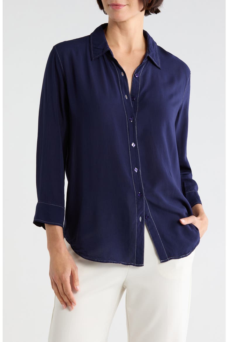 Marlene Button-Up Shirt, Main, color, NAVY/WHITE CONTRAST