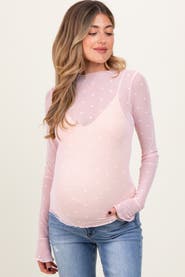 PinkBlush Mesh Heart High Neck Long Sleeve Top