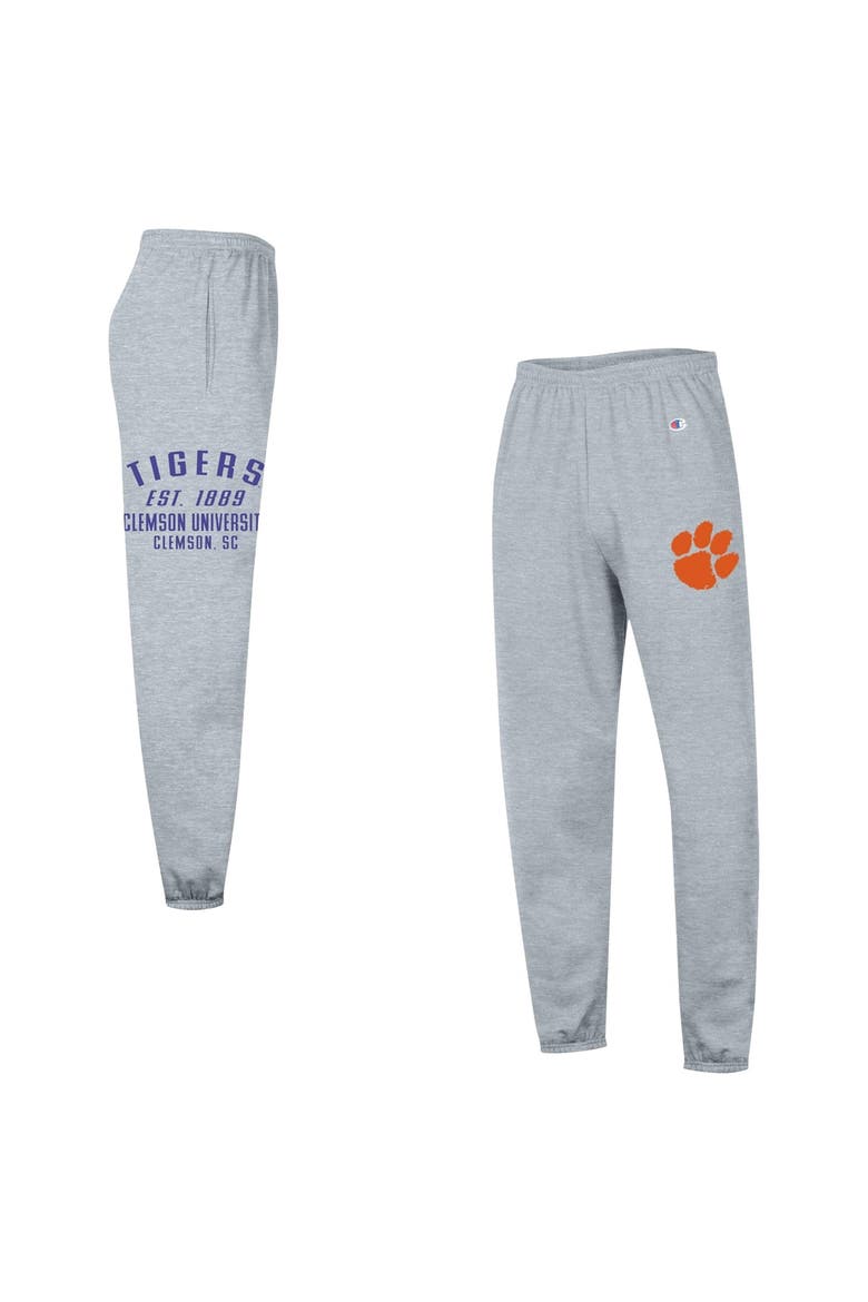 Men's Champion  Heather Gray Clemson Tigers Powerblend Banded Fleece Sweatpants, Main, color, Heather Gray