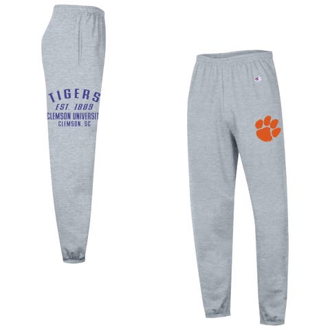 Men's Champion Heather Gray Clemson Tigers Powerblend Banded Fleece Sweatpants