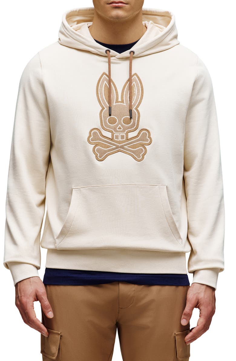 Psycho Bunny Ryder Appliqué Graphic Hoodie, Main, color, White Cap Grey