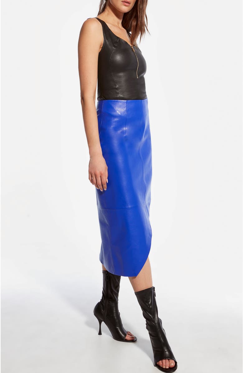 AS by DF Poppy Stretch Leather Bodysuit, Alternate, color, Black