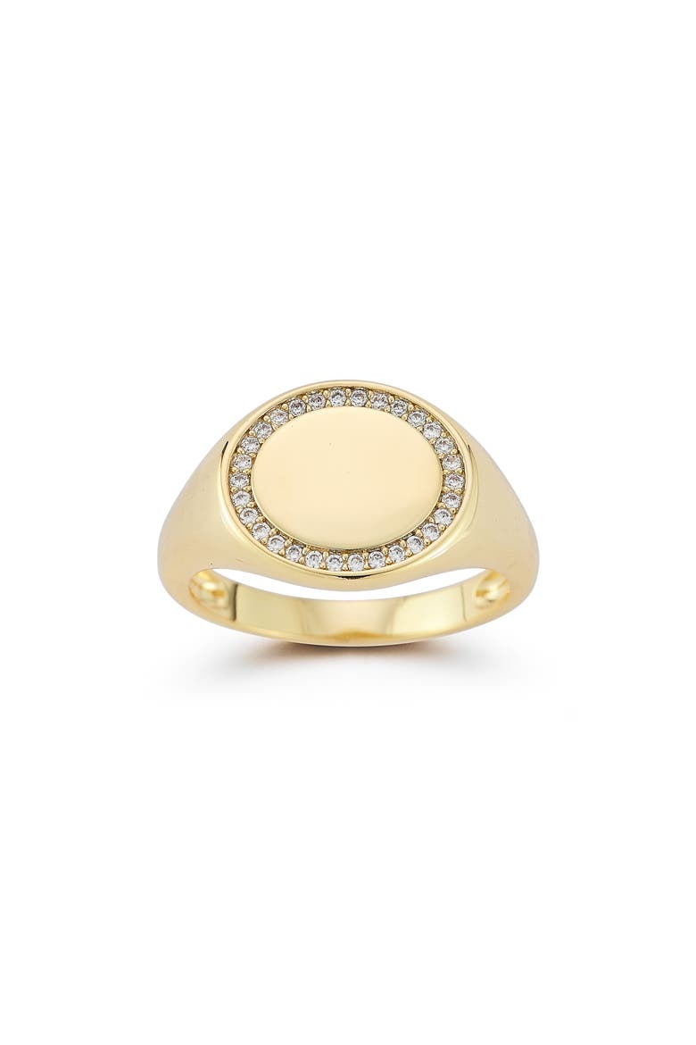 Cubic Zirconia Signet Ring, Alternate, color, GOLD
