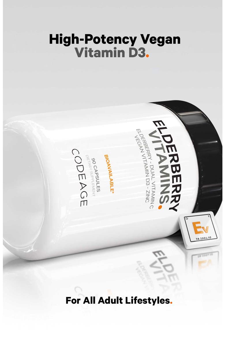 Organic Black Elderberry Supplement + Vitamin C, D3 & Zinc, Alternate, color, White