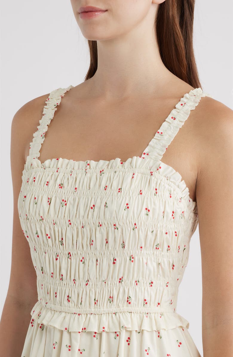 Lulus Amarena Smocked Midi Dress, Alternate, color, Cream Multi