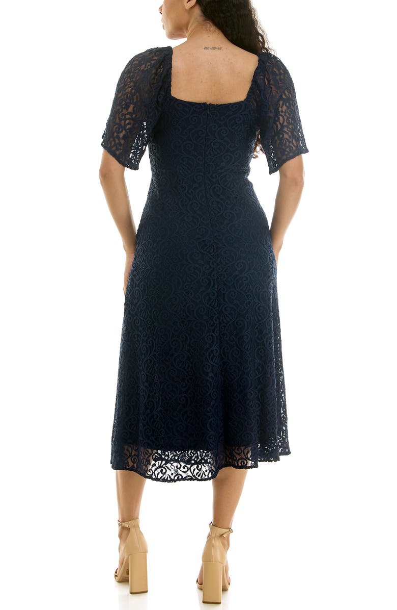 Nina Leonard Flutter Sleeve Lace MIdi Dress, Alternate, color, Navy
