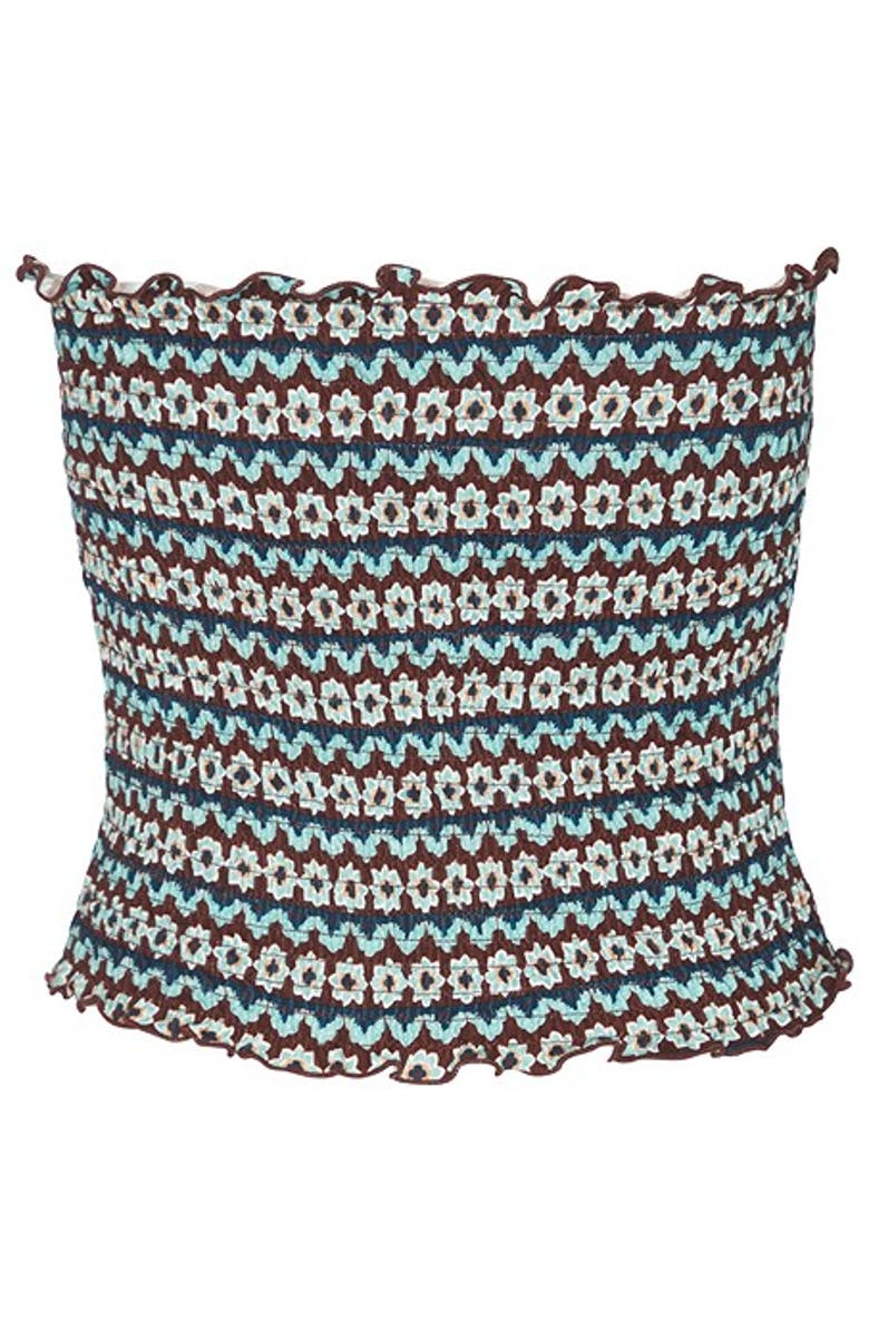 LASCANA Women's Smocked Strapless Top, Alternate, color, Blue Multi