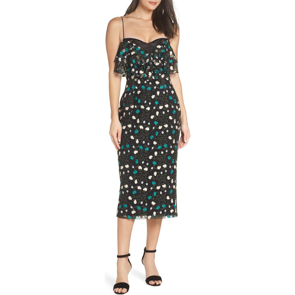Cooper St Treasure Frilled Popover Sheath Dress In Black/pine Green