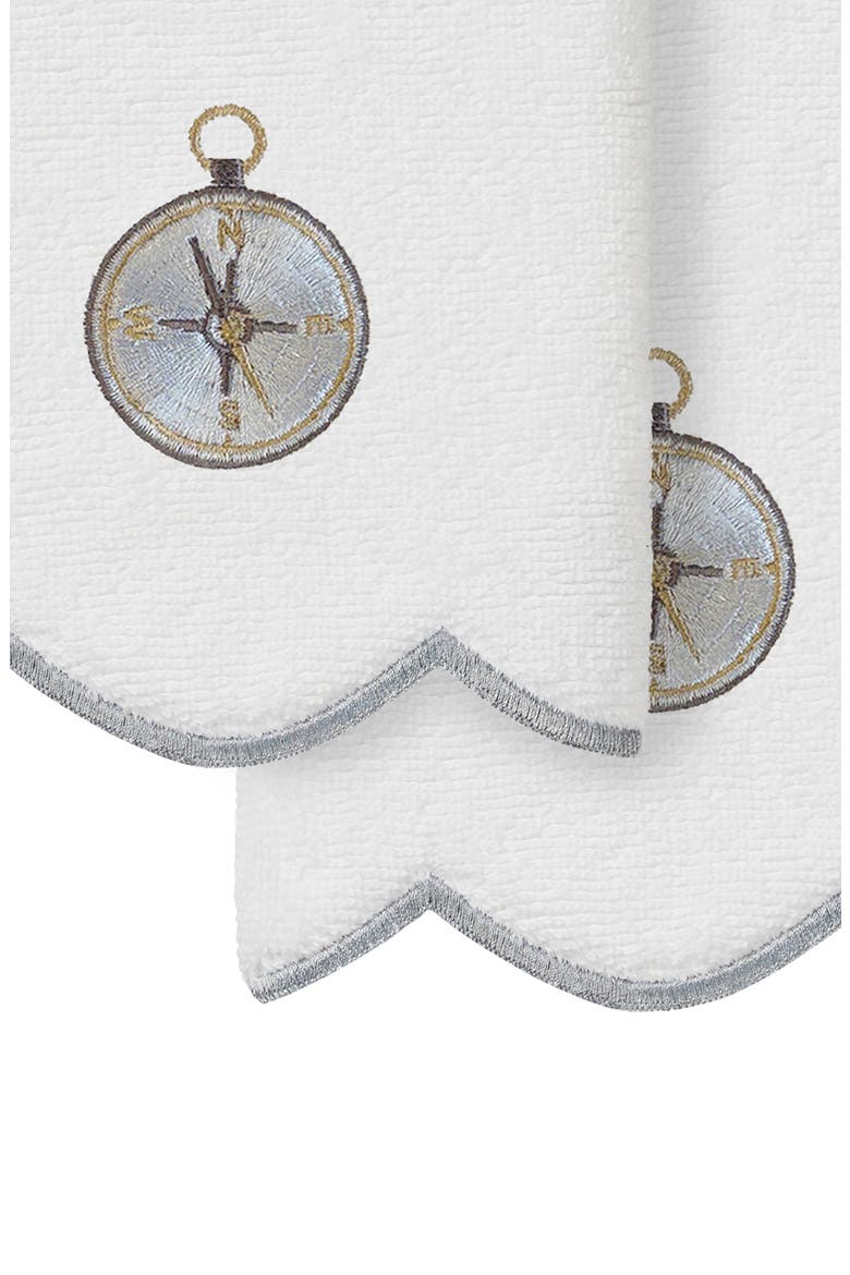 Sea Joy Embroidered Scallop 2-Piece Washcloth Set, Alternate, color, WHITE/ GRAY