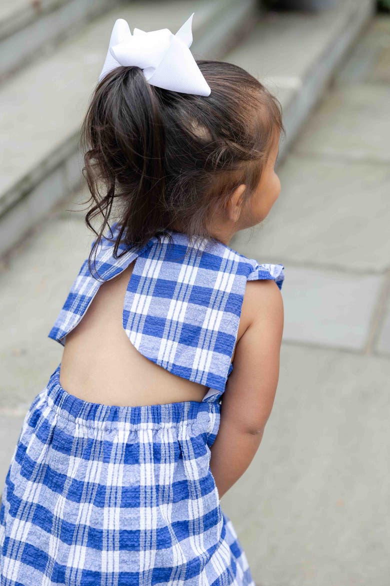 Plaid Seersucker Dress With Flowers, Alternate, color, Blue / White