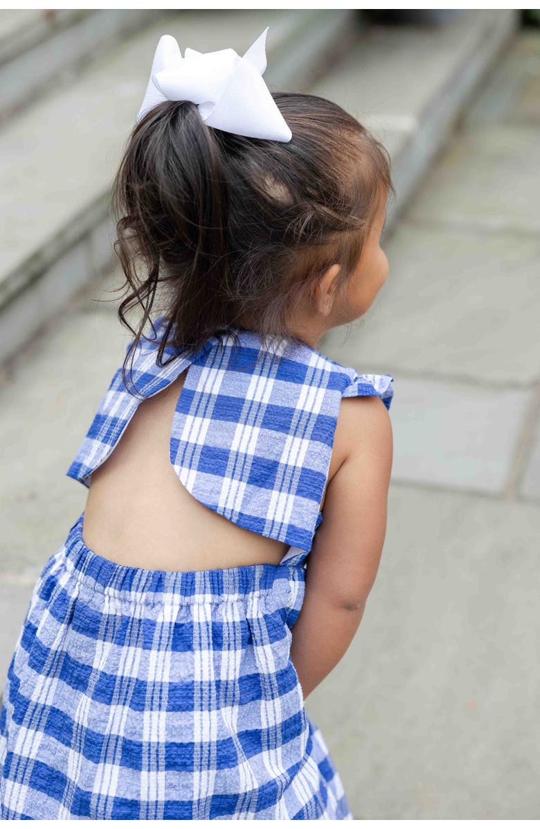 Florence Eiseman Plaid Seersucker Dress With Flowers, Alternate, color, Blue / White