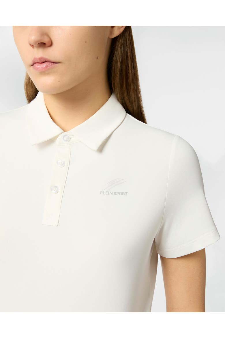 Pique Polo T-Shirt Reflective Scratch Women, Alternate, color, white