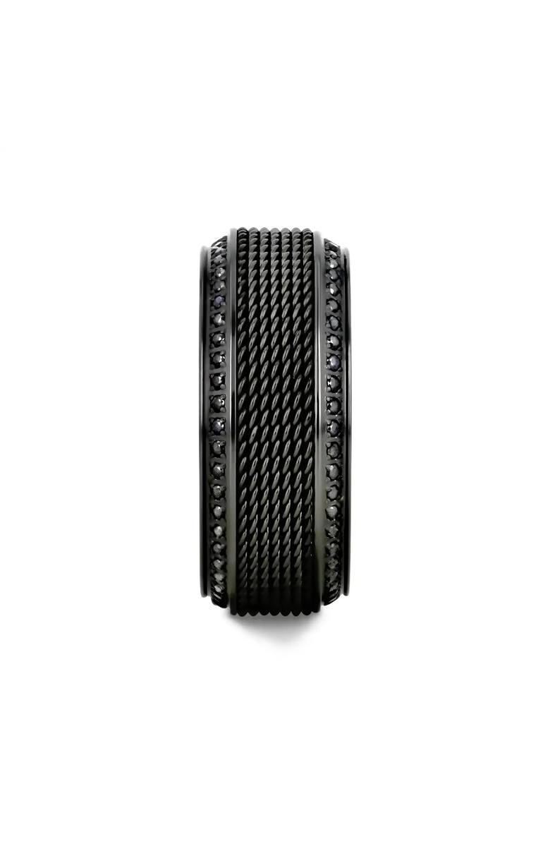 Larson Jewelers Steel Chain Titanium Wedding Ring Set With Round Diamonds, Alternate, color, Black Titanium 10Mm