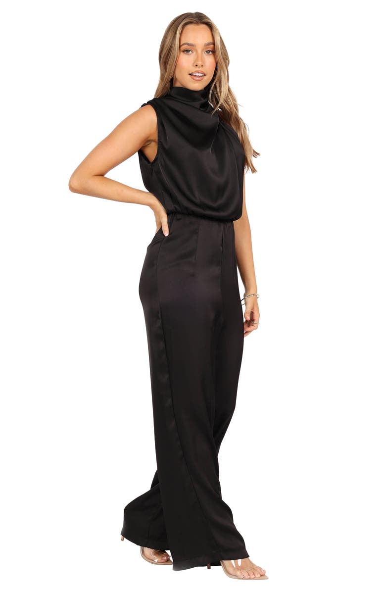 Petal & Pup Savannah One-Shoulder Satin Jumpsuit, Alternate, color, Black