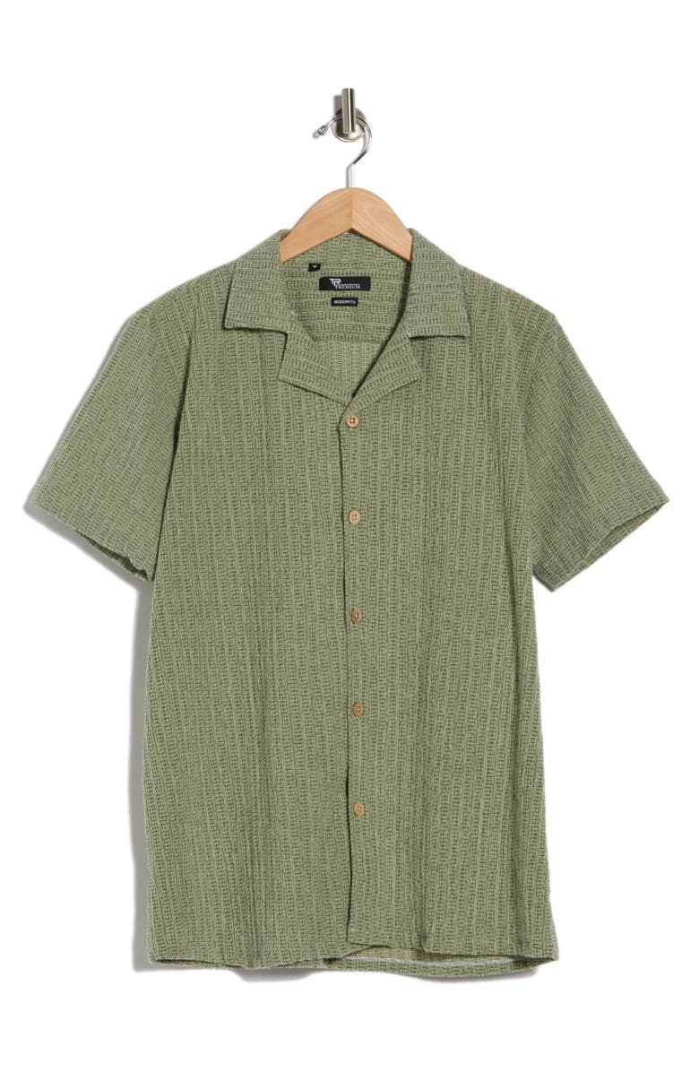T.R. PREMIUM Modern Fit Textured Camp Shirt, Main, color, Green