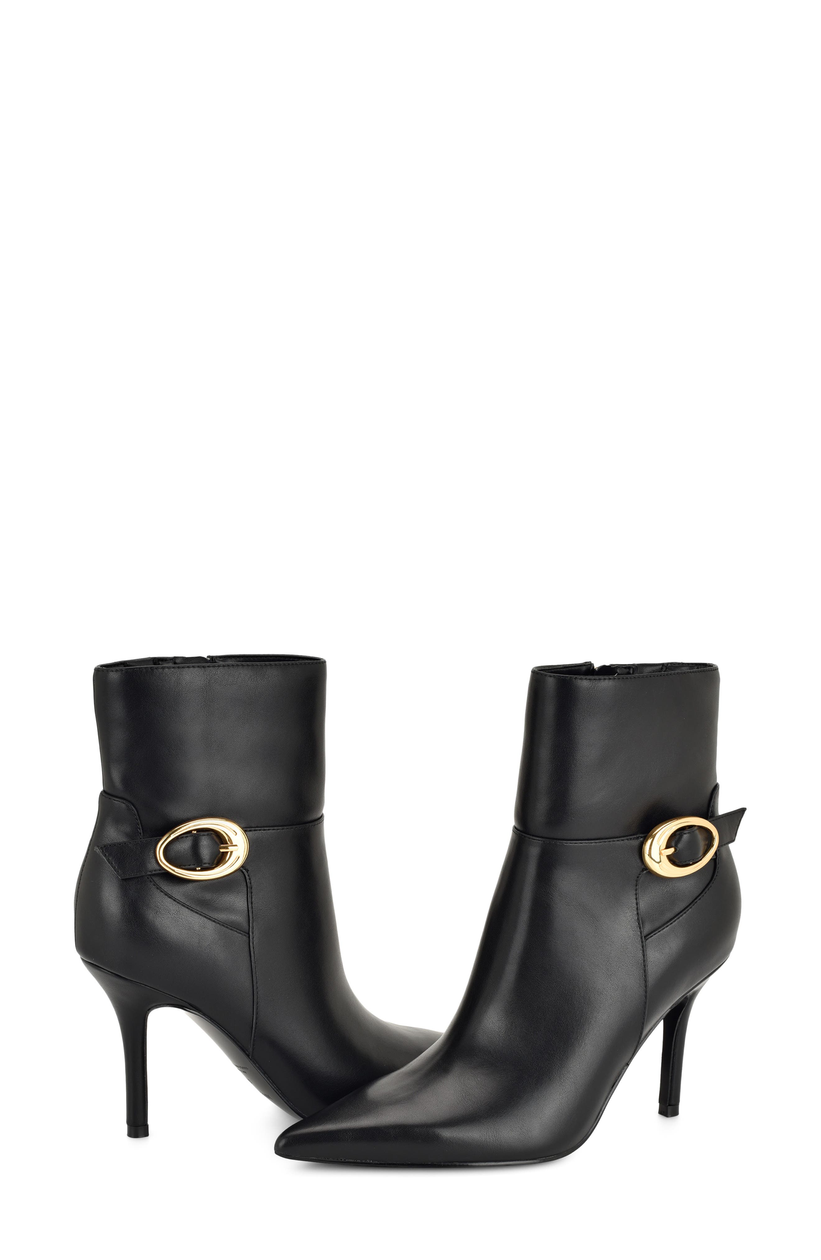 Gretzy Buckle Embellished Bootie, Alternate, color, BLACK