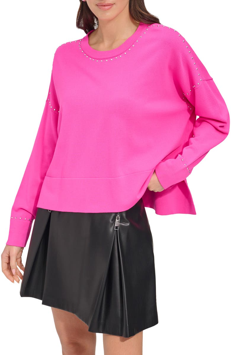 DKNY Stud Detail Crewneck Sweater, Alternate, color, 