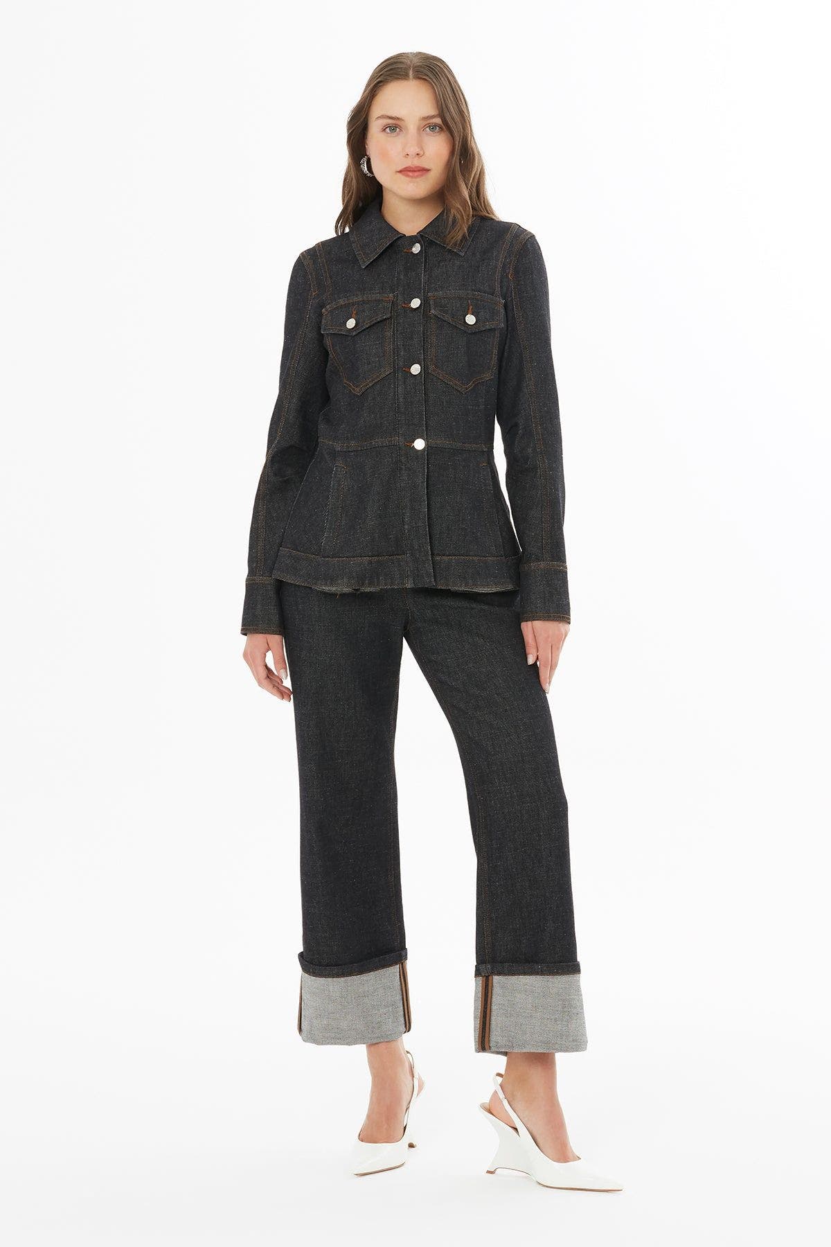 Shirt Collar Button-Front Cotton Blend Layering Jacket
