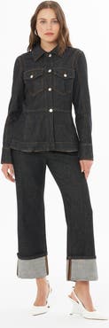 Gizia Shirt Collar Button-Front Cotton Blend Layering Jacket