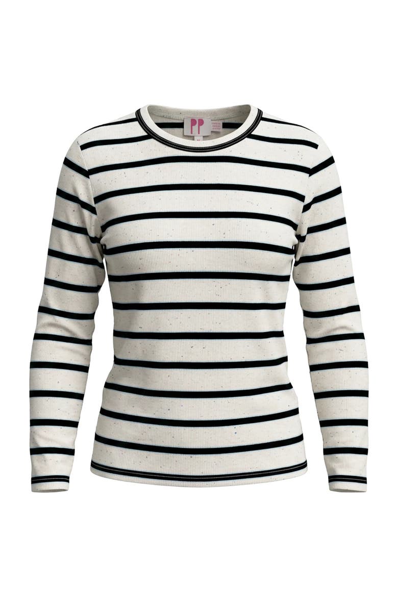 Ribbed Striped Dotted Long Sleeve Soft Stretch T-Shirt, Main, color, Blue