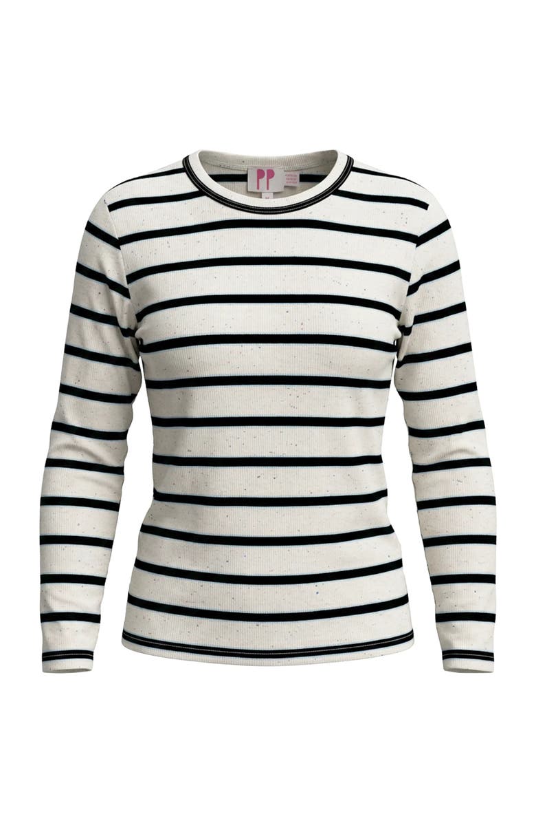 Pinky Promise Ribbed Striped Dotted Long Sleeve Soft Stretch T-Shirt, Main, color, Blue