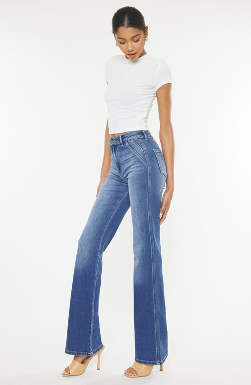 Kancan Celia Ultra High Rise Wide Flare Jeans In Blue